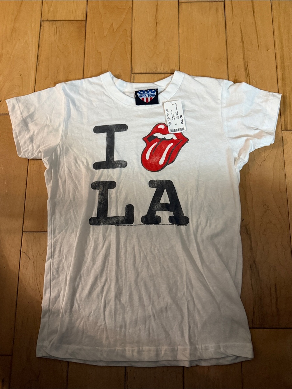 Junk Food Clothing White fits like a small womensLA' Graphic Tee with Red Tongue